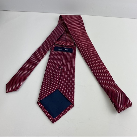 4/$25 Nautica Red Navy White Check 100% Silk Tie - Picture 6 of 13